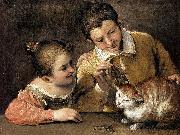 Two Children Teasing a Cat, Annibale Carracci
